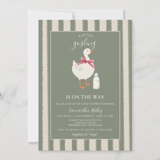 もうすぐ間抜けガチョウが赤ちゃんシャワーを浴びる 招待状 (正面)