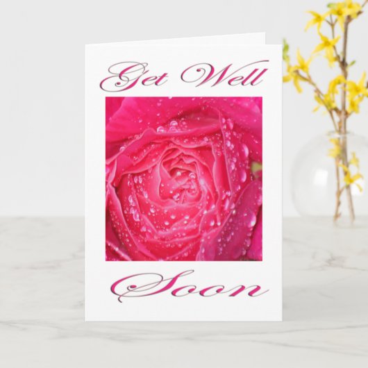 もうすぐ雨粒のピンクのバラが元気になる カード (黄色い花)