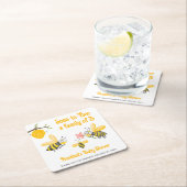 もうすぐ3ミツバチをテーマにした赤ちゃんシャワーの家族になる スクエアペーパーコースター (インサイチュ)