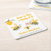 もうすぐ3ミツバチをテーマにした赤ちゃんシャワーの家族になる スクエアペーパーコースター (アングル)