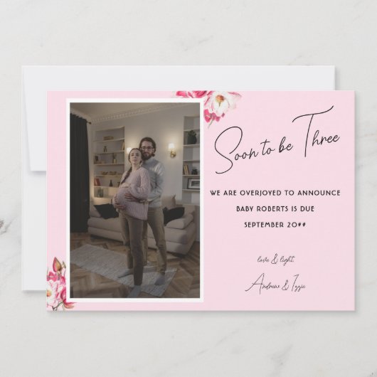 もうすぐ3枚の写真妊娠の発表になる 案内状 (正面)