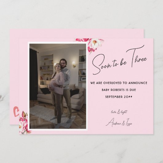 もうすぐ3枚の写真妊娠の発表になる 案内状 (正面/裏面)