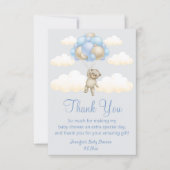 もうすぐ!男の子のベイビーシャワー キュートなクマちゃん ブルー ブラウン サンキューカード (正面)