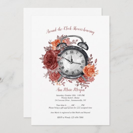 もうそろそろ時計のまわりにのブライダルシャワー 招待状 (正面/裏面)