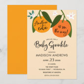 もうひとりの小さなキュートなオレンジ色のベイビーシャワースプリンクル 招待状 (正面/裏面)
