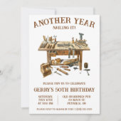 もう一年やり遂げたね!木工誕生日おめでとう 招待状 (正面)