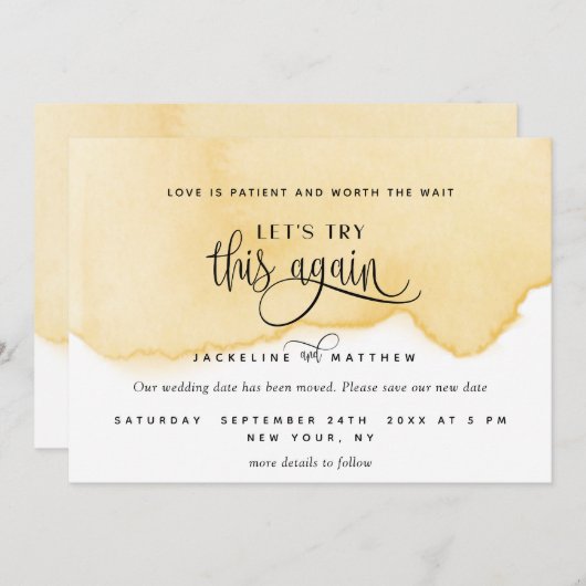 もう一度お試しください。黄色のマリゴールド水彩 セーブザデート (正面/裏面)