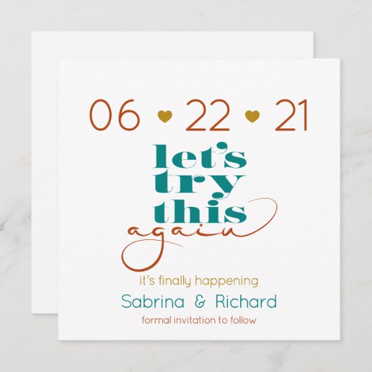 もう一度このはっきりしたティール(緑がかった色)錆金ゴールドを試す 招待状 (正面/裏面)