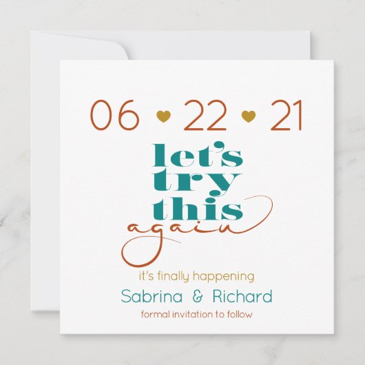 もう一度このはっきりしたティール(緑がかった色)錆金ゴールドを試す 招待状 (正面)