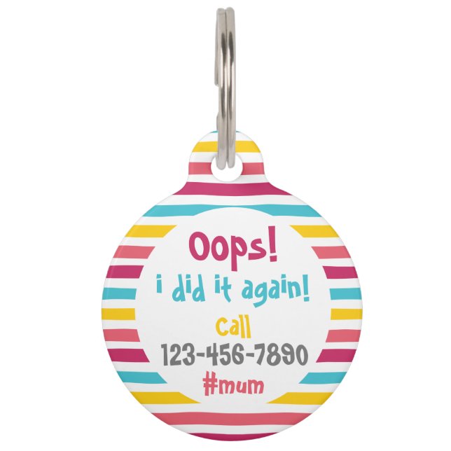 もう一度やった！お菓子を呼おもしろいびストライプの出す ペット　ネームタグ (裏面)