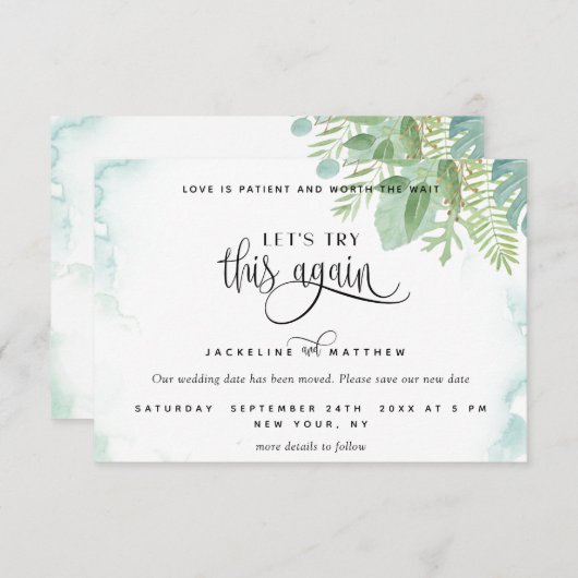 もう一度やってみよう緑エレガントの水色 セーブザデート (正面/裏面)