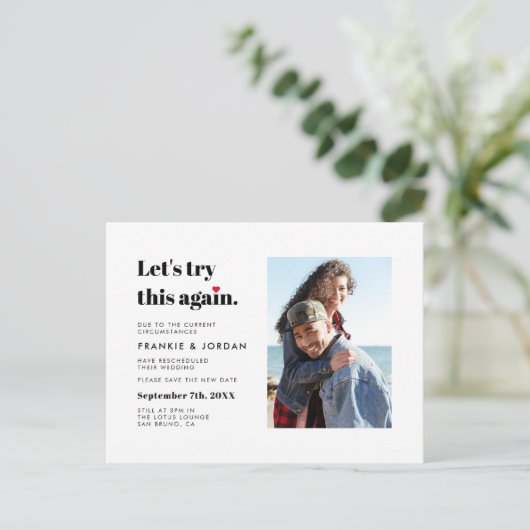「もう一度やってみよう」|写真の日付を変更 インビテーションポストカード (スタンド正面)