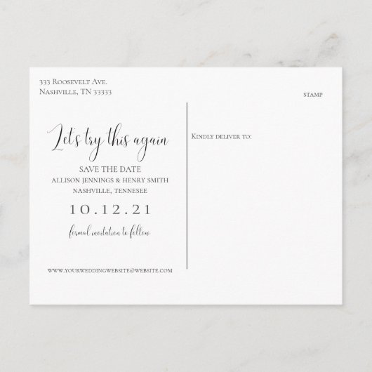 もう一度やり直そうエレガント日付の変更 案内ポストカード (裏面)