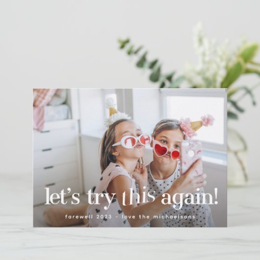 「もう一度トライしよう」パープルのホリデー写真カード (スタンド正面)