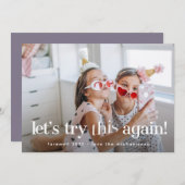 「もう一度トライしよう」パープルのホリデー写真カード (正面/裏面)