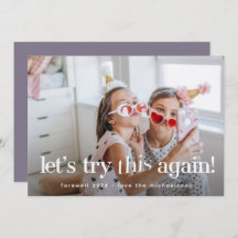 「もう一度トライしよう」パープルのホリデー写真カード