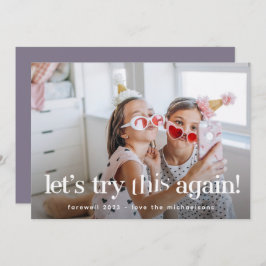 「もう一度トライしよう」パープルのホリデー写真カード