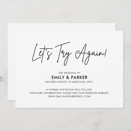 もう一度延期のお知ら結婚せをお試しください 招待状 (正面/裏面)