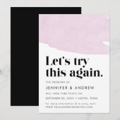 もう一度試してみましょう パープルの結婚式延期のお知らせ 案内状 (正面/裏面)