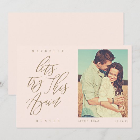 もう一度試してみましょう 現代のカリグラフィーと写真 セーブザデート (正面/裏面)