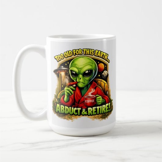 「もう勘弁」宇宙人のコーヒーデザイン コーヒーマグカップ (左)