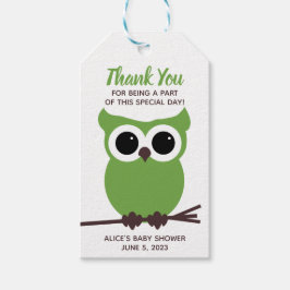 もう少しで誰が来るか見ろグリーンフクロウ赤ちゃんシャワー ギフトタグ