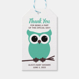 もう少しで誰が来るか見ろティール（緑がかった色）フクロウベビーシャワー ギフトタグ
