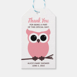 もう少しで誰が来るか見ろピンクフクロウ赤ちゃんシャワー ギフトタグ