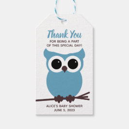 もう少しで誰が来るか見ろブルーフクロウ赤ちゃんシャワーのお願い ギフトタグ