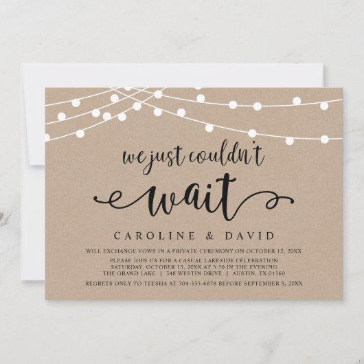 もう待つことができなかった、結婚式の秘密挙式 招待状 (正面)