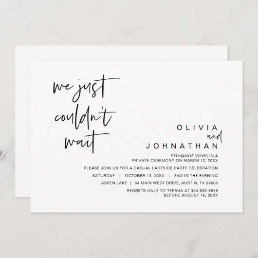 もう待つことができませんでした 結婚式挙式パーティー 招待状 (正面/裏面)