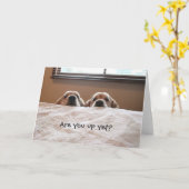 もう起きてる?ゴールデンレトリバーのグリーティングカード カード (黄色い花)