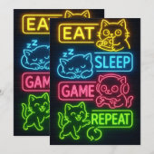 もう1ゲーム グランピーゲーマー 猫 楽しいグリーティングカード 招待状 (正面/裏面)