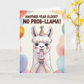 もう1年も前に？プロブラマはダメ！ – かわいいラマ カード (黄色い花)