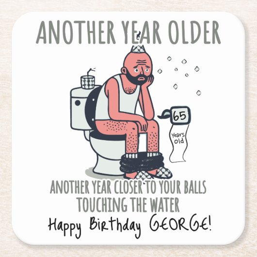 「もう1年も前」、誕生日おもしろいプレゼント スクエアペーパーコースター (正面)