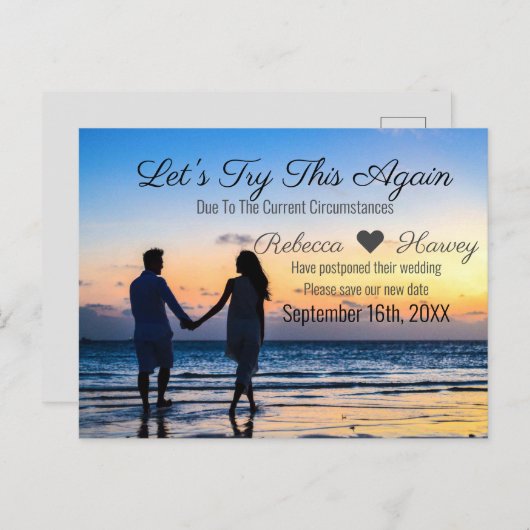 もう1度試してみましょう ビーチウェディング 延期 案内ポストカード (正面/裏面)