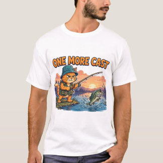 もう1投げ 面白い釣り猫Tシャツ Tシャツ