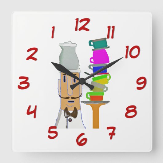 もう1杯 – 時間を逆時計に戻す スクエア壁時計 (正面)