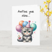 もう1歳の子ネコが誕生日おめでとう カード (黄色い花)