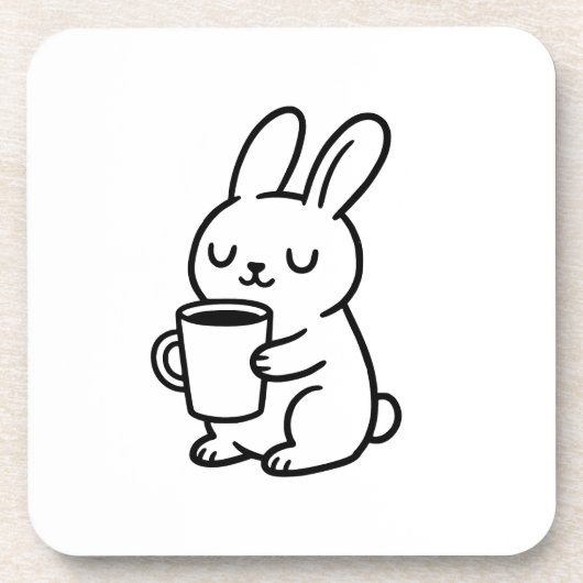 もこもこウサギのコーヒーイラスト コースター (正面)