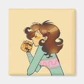 もこもこコーヒーガールの朝のイラスト マグネット (正面)