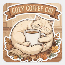 もこもこコーヒー猫ステッカー 猫好きへのギフト