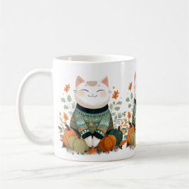 もこもこセーターの秋の猫マグカップ コーヒーマグカップ