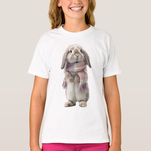 もこもこマフラーウサギラビットキッズ Tシャツ (正面)