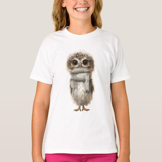 もこもこマフラー赤ちゃんフクロウ子供 Tシャツ (正面)