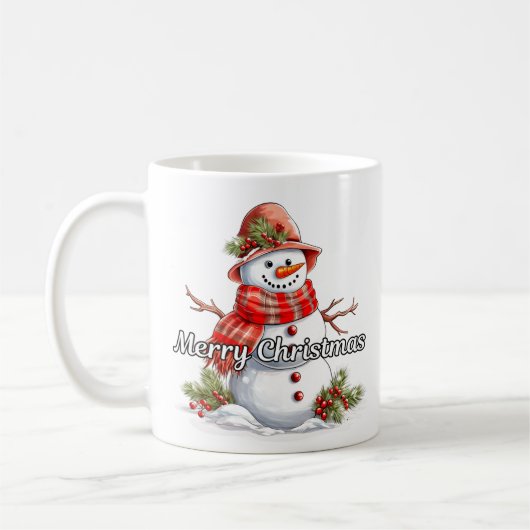 もこもこ小さな雪だるまのメリークリスマス コーヒーマグカップ (左)