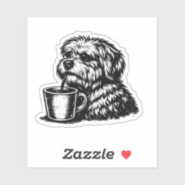 もこもこ犬のコーヒースケッチビニールステッカー 面白い シール