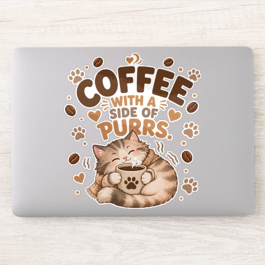 もこもこ猫のコーヒー愛好家ダイカットステッカー シール (コンピューター)