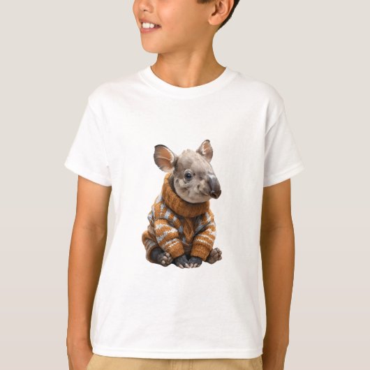 もこもこ編みセーターのタピール幼獣 Tシャツ (正面)