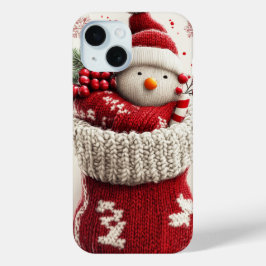 もこもこ編み雪だるま クリスマス・ストッキング iPhone 15ケース